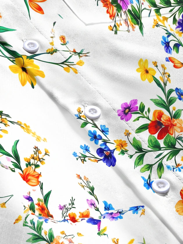 Adaychic Men's Colorful Wildflower Floral Print Long Sleeve Button Down Shirt with Chest Pocket