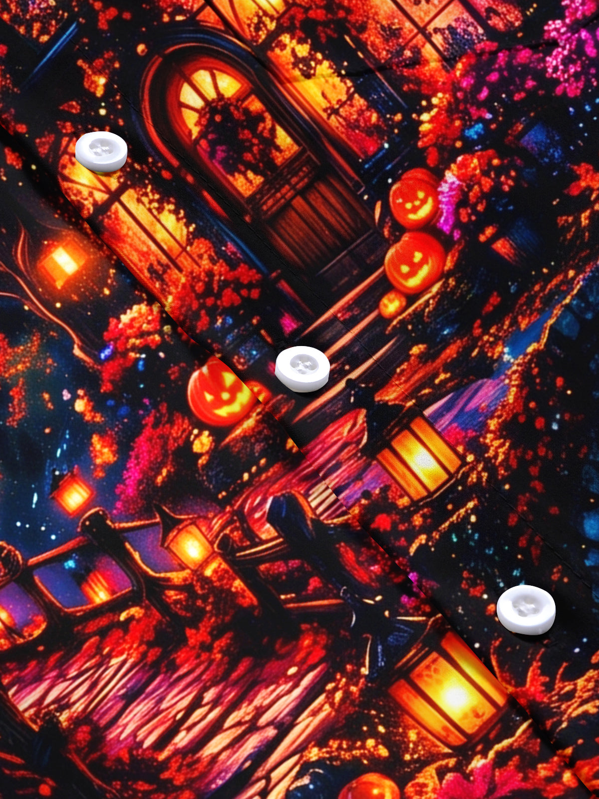 Adaychic Men's Halloween Black Cats And Pumpkins Print Short Sleeve Shirt with Chest Pocket
