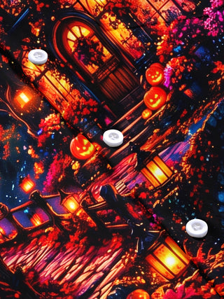 Adaychic Men's Halloween Black Cats And Pumpkins Print Short Sleeve Shirt with Chest Pocket