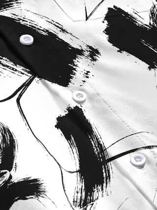Adaychic Men's Printed Abstract Black Brushstrokes Print Long Sleeve Shirt with Chest Pocket