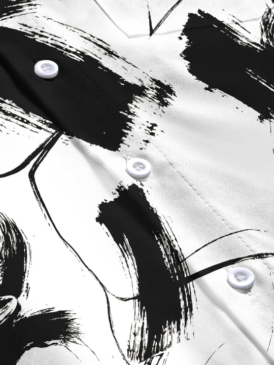 Adaychic Men's Printed Abstract Black Brushstrokes Print Long Sleeve Shirt with Chest Pocket