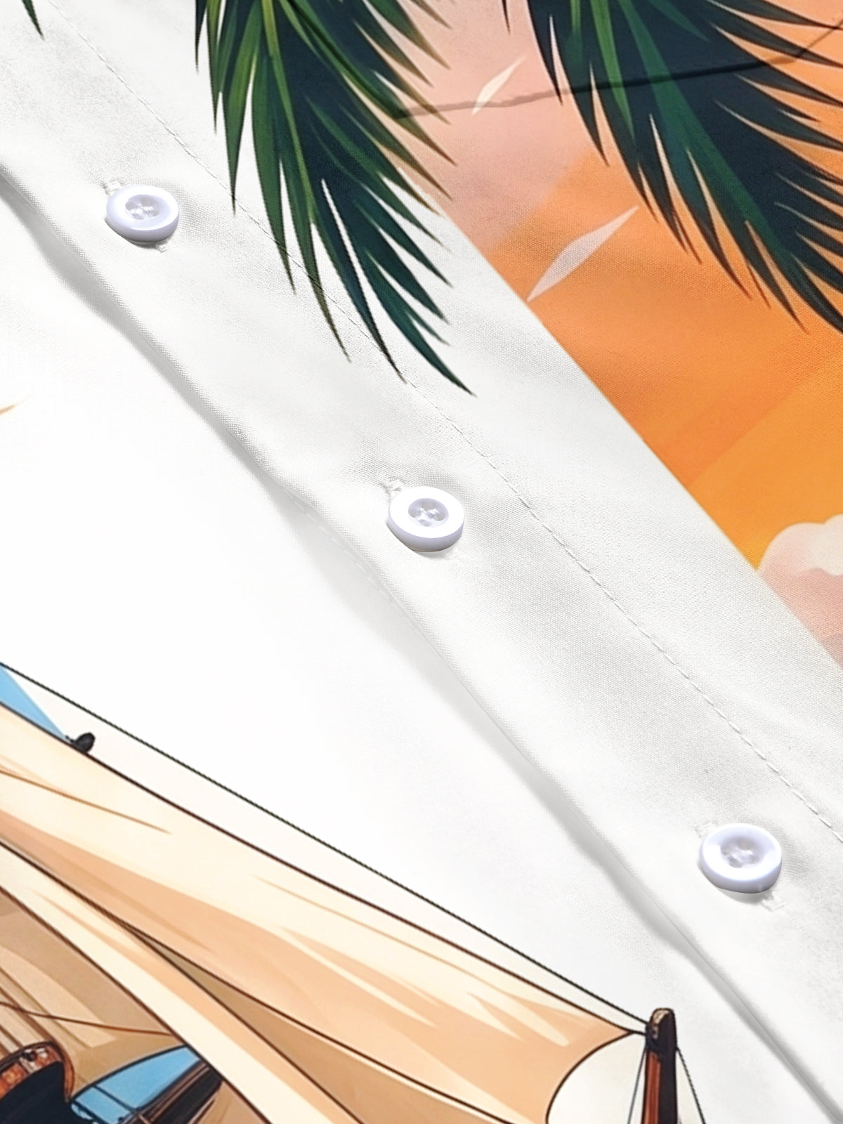 Adaychic Men's Sailing Ship And Palm Tree Sunset Print Short Sleeve Shirt with Chest Pocket