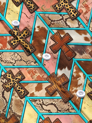 Adaychic Men's Long Sleeve Shirt - Crosses With Animal Prints And Geometric Lines Print with Chest Pocket