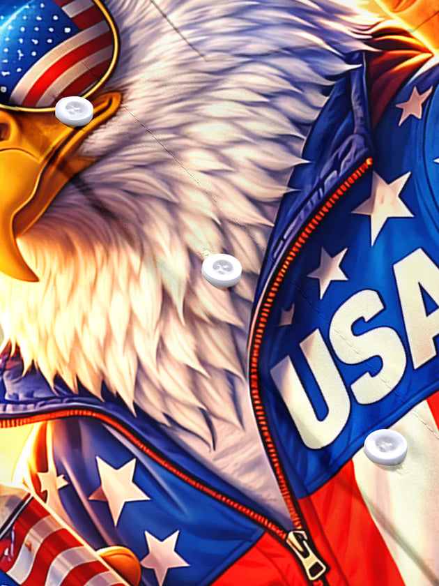 Independence American Flag Eagle Men's Pocket Short Sleeve Shirts