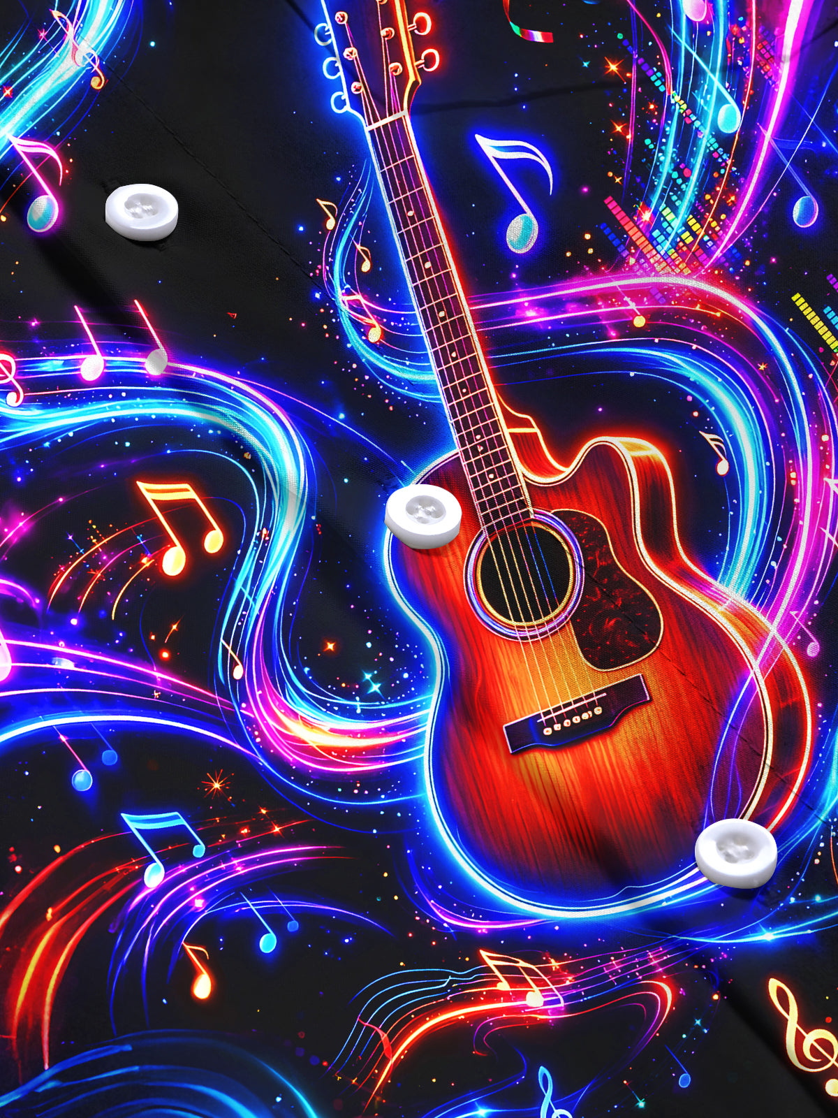 Adaychic Men's Graphic Neon Guitar And Music Notes Print Long Sleeve Shirt with Chest Pocket