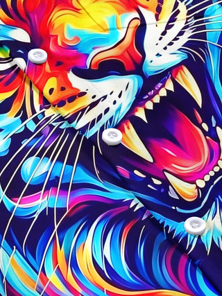 Adaychic Men's Colorful Psychedelic Tiger Face Print Short Sleeve Shirt with Chest Pocket