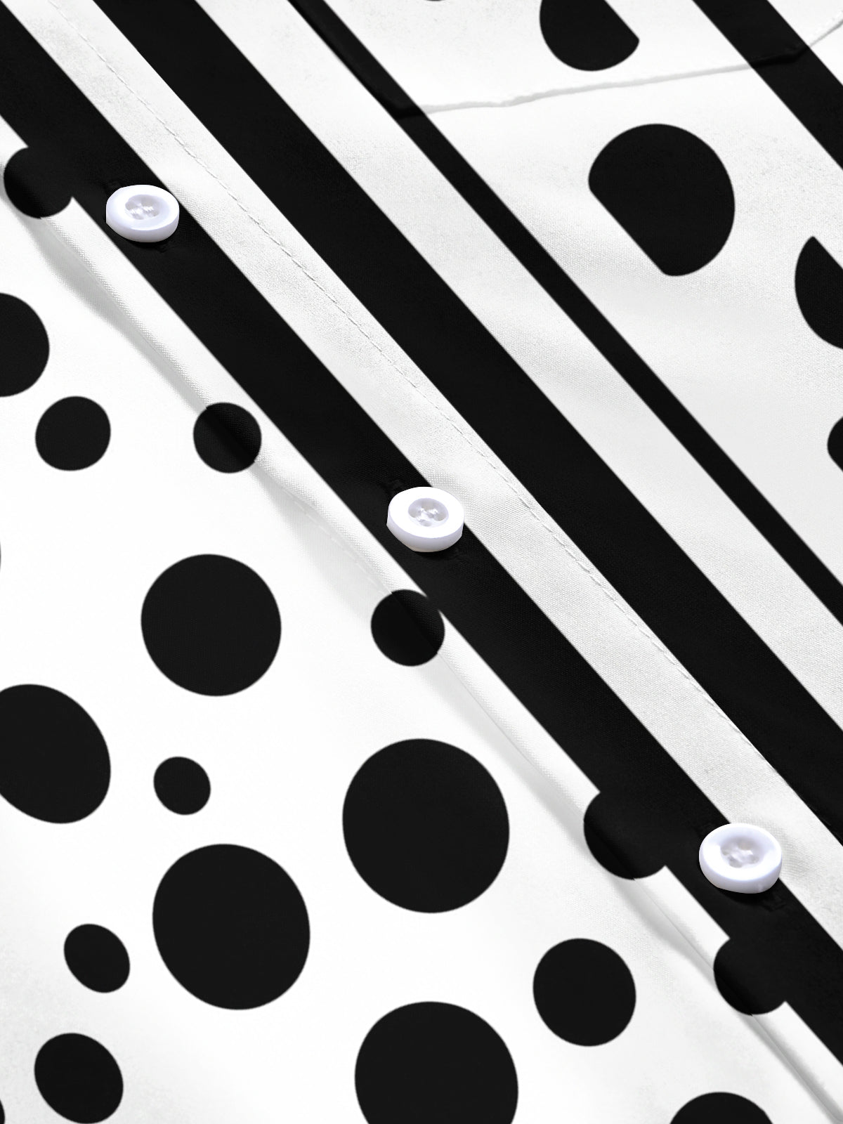 Adaychic Men's Printed Black And White Polka Dots Print Short Sleeve Shirt with Chest Pocket