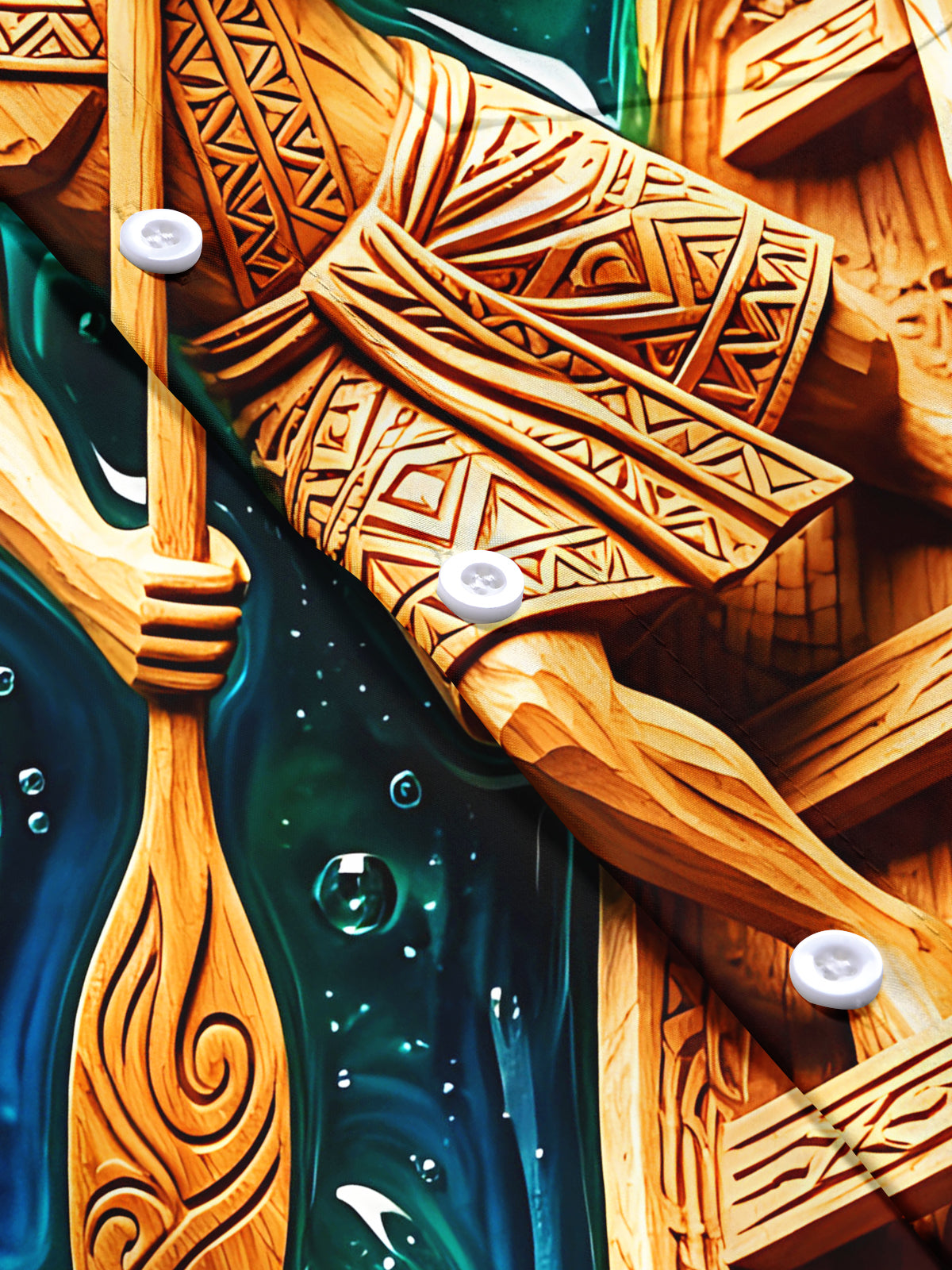 Adaychic Wood Carving Polynesian Canoe Men's Pocket Short Sleeve Shirts