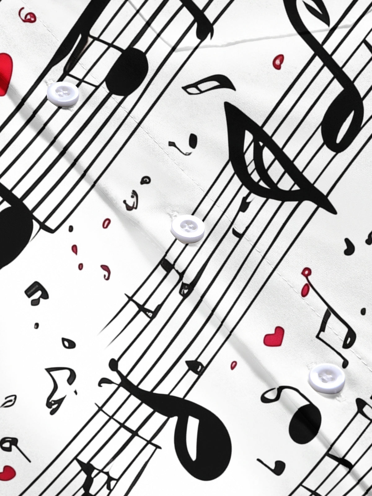 Adaychic Men's Printed Musical Notes Print Red Hearts Print Short Sleeve Shirt with Chest Pocket