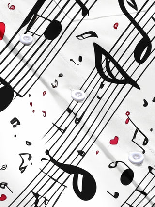 Adaychic Men's Printed Musical Notes Print Red Hearts Print Short Sleeve Shirt with Chest Pocket