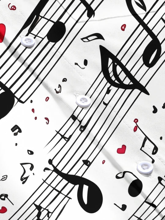 Adaychic Men's Printed Musical Notes Print Red Hearts Print Short Sleeve Shirt with Chest Pocket