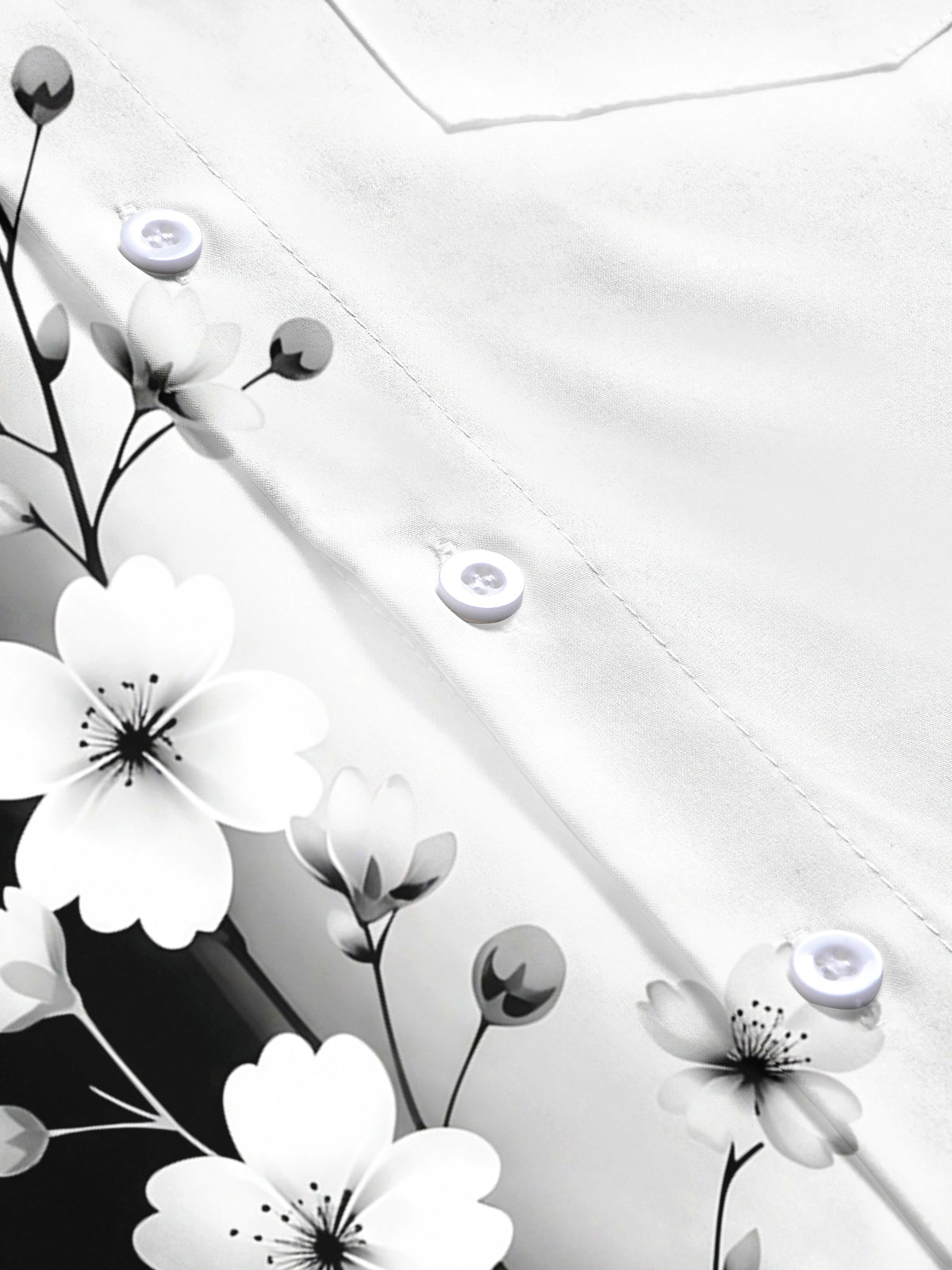 Adaychic Men's Floral Black And White Floral Branch Print Short Sleeve Shirt with Chest Pocket