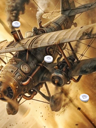 Adaychic Men's Vintage Style Steampunk Biplane Print Short Sleeve Shirt with Chest Pocket