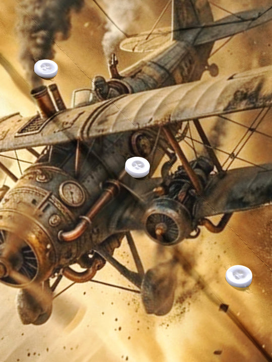 Adaychic Men's Vintage Style Steampunk Biplane Print Short Sleeve Shirt with Chest Pocket