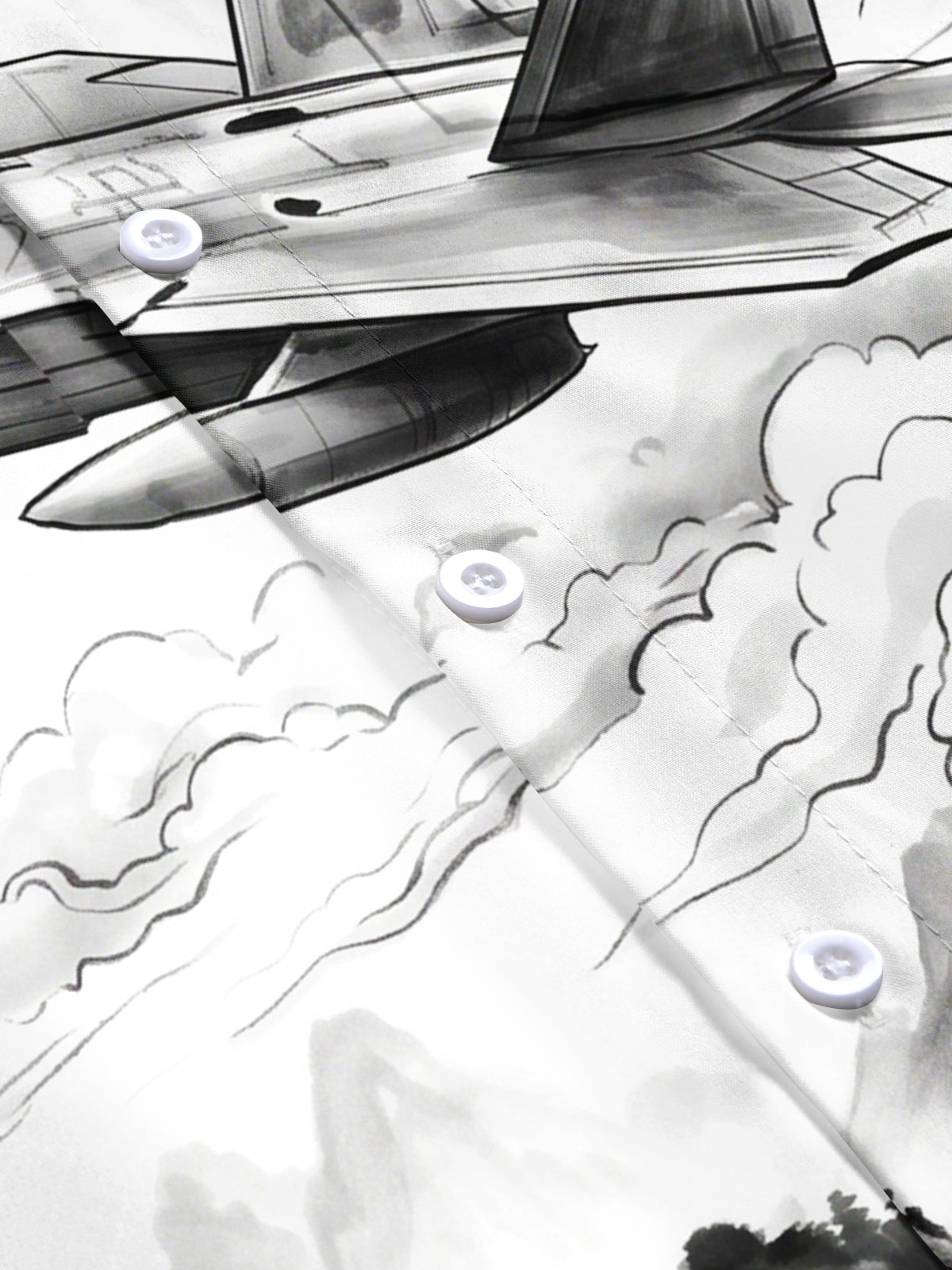 Adaychic Men's Fighter Jet And Ink Wash Landscape Print Short Sleeve Shirt with Chest Pocket
