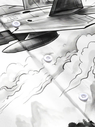 Adaychic Men's Fighter Jet And Ink Wash Landscape Print Short Sleeve Shirt with Chest Pocket