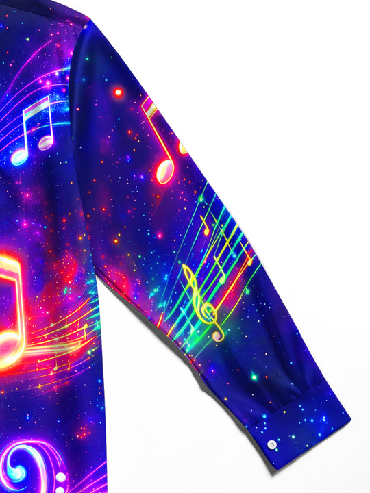 Adaychic Men's Neon Music Notes And Heartbeat Line Print Long Sleeve Shirt with Chest Pocket