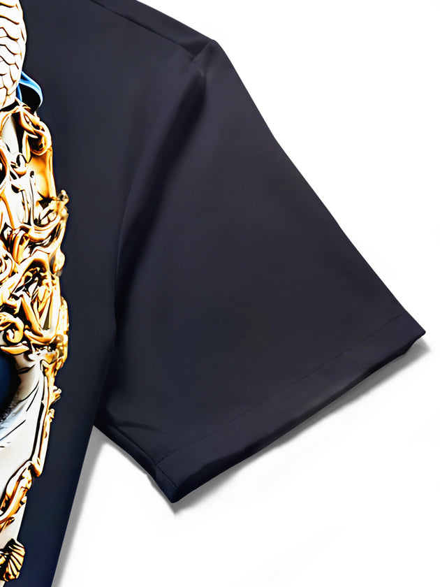 Adaychic Men's Graphic 3D Snake Mask Print Short Sleeve Shirt with Chest Pocket
