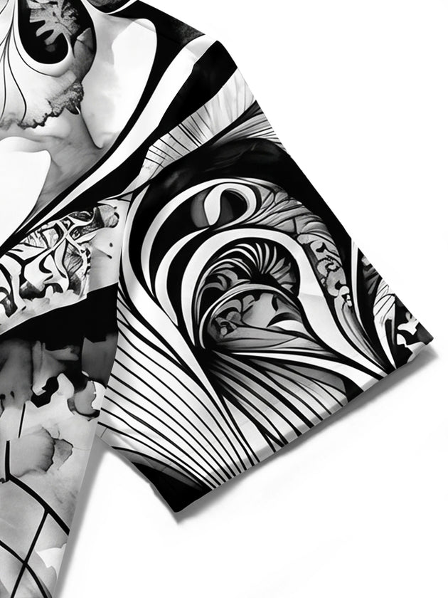 Adaychic Men's Abstract Abstract Swirl Lines Print Short Sleeve Shirt with Chest Pocket