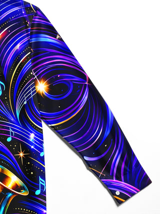 Adaychic Men's Graphic Saxophone And Musical Notes Print Long Sleeve Shirt with Chest Pocket