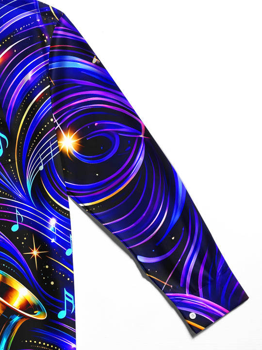 Adaychic Men's Graphic Saxophone And Musical Notes Print Long Sleeve Shirt with Chest Pocket