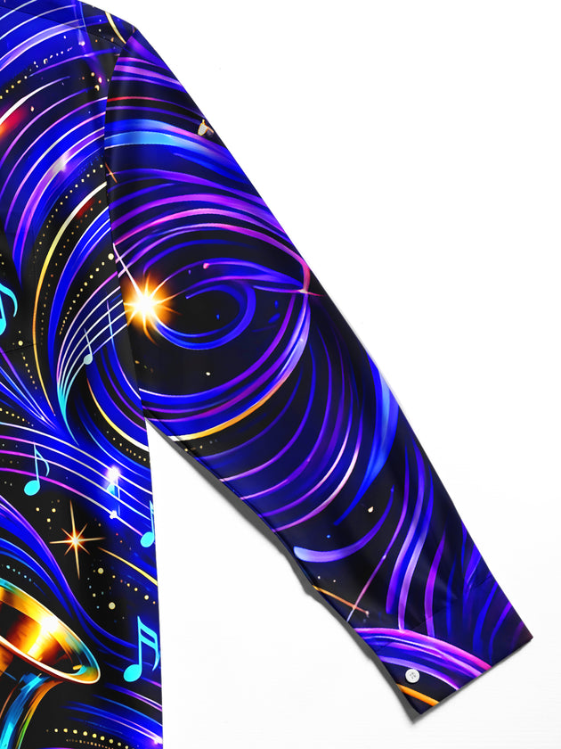 Adaychic Men's Graphic Saxophone And Musical Notes Print Long Sleeve Shirt with Chest Pocket