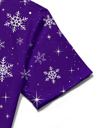 Adaychic Men's Printed Christmas Deer And Snowflakes Print Short Sleeve Shirt with Chest Pocket