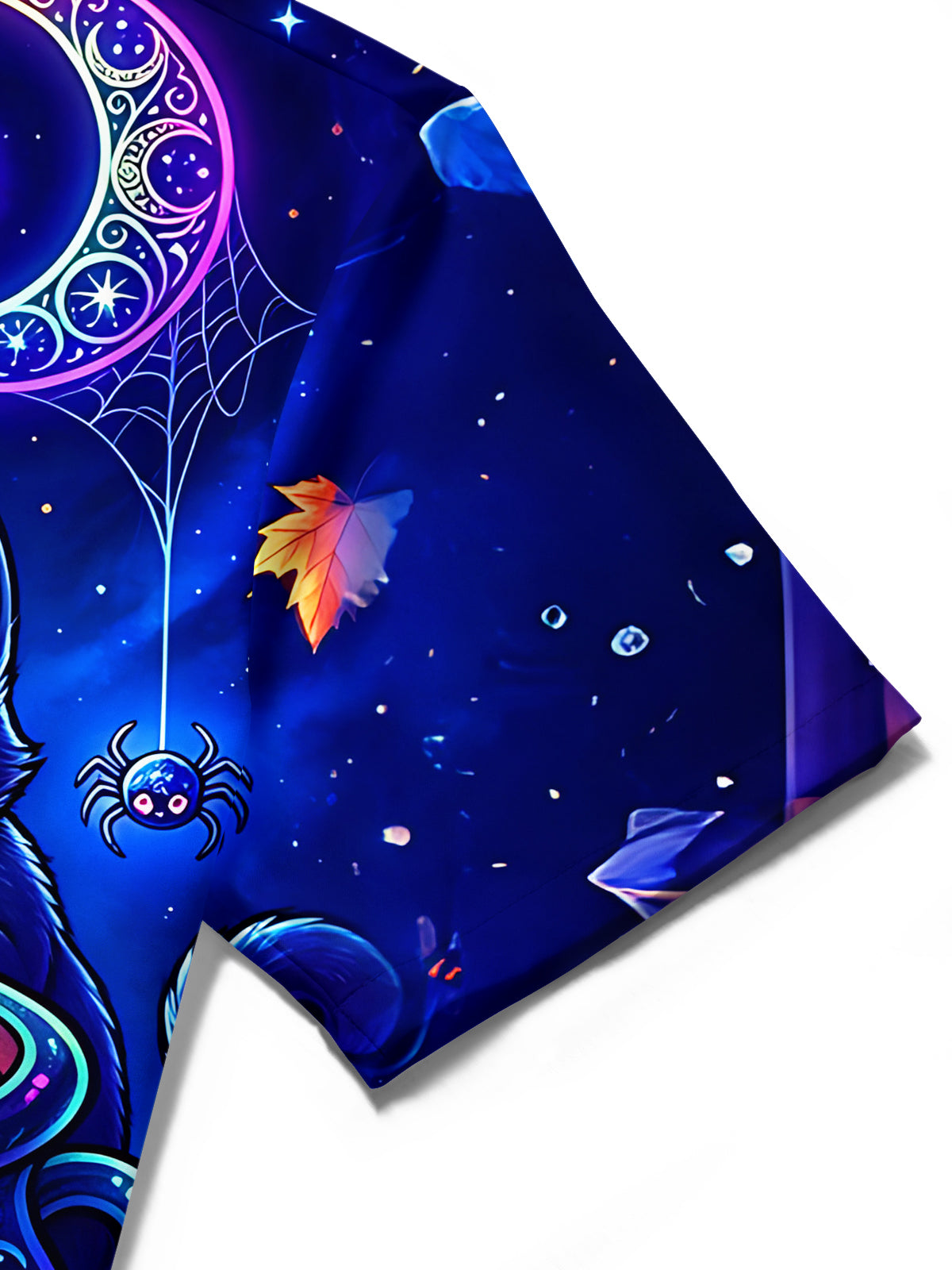 Adaychic Men's Short Sleeve Shirt - Halloween Black Cat And Cauldron With Stars Print with Chest Pocket
