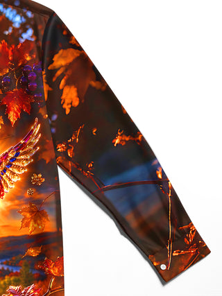 Adaychic Men's Long Sleeve Shirt - Crystal Parrot With Autumn Leaves And Grapes Print with Chest Pocket