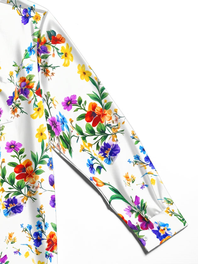 Adaychic Men's Colorful Wildflower Floral Print Long Sleeve Button Down Shirt with Chest Pocket