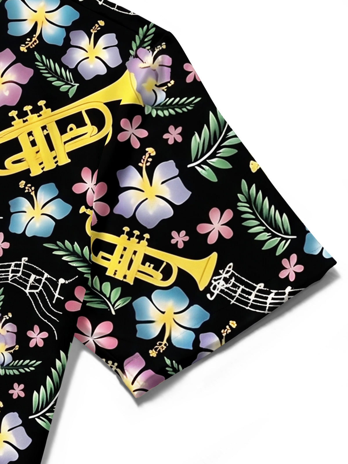 Adaychic Men's Hawaiian Trumpet Musical Notes Print Short Sleeve Shirt with Chest Pocket