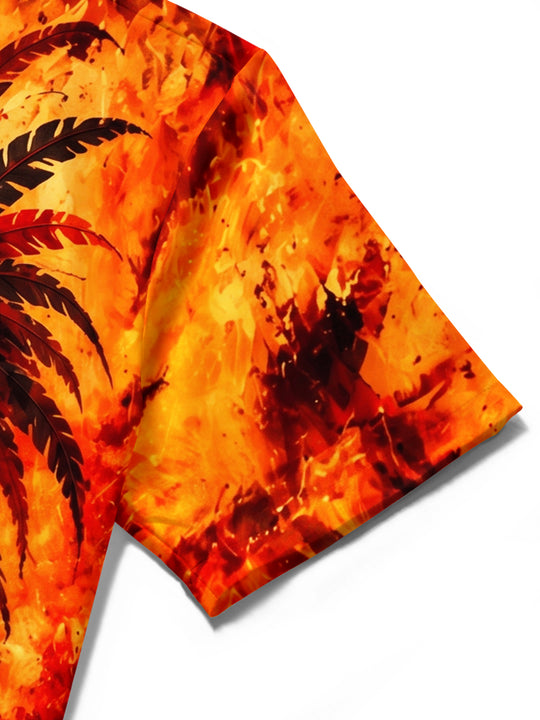 Adaychic Men's Hawaiian Tiki Mask And Drum Print Short Sleeve Shirt with Chest Pocket