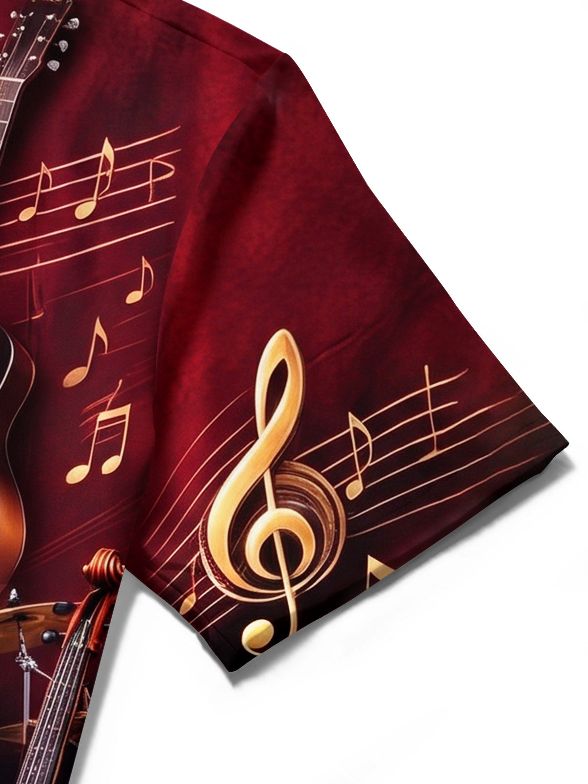 Adaychic Men's Short Sleeve Stand Collar Shirt - Musical Instruments And Notes Print with Chest Pocket