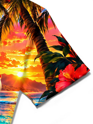 Adaychic Men's Hawaiian Parrot On Hammock Print Short Sleeve Shirt with Chest Pocket