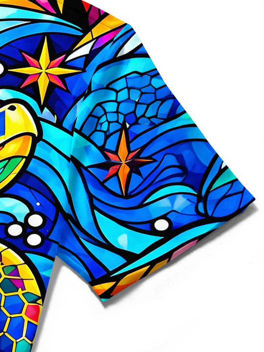 Adaychic Men's Hawaiian Sea Turtle Print Short Sleeve Shirt with Chest Pocket