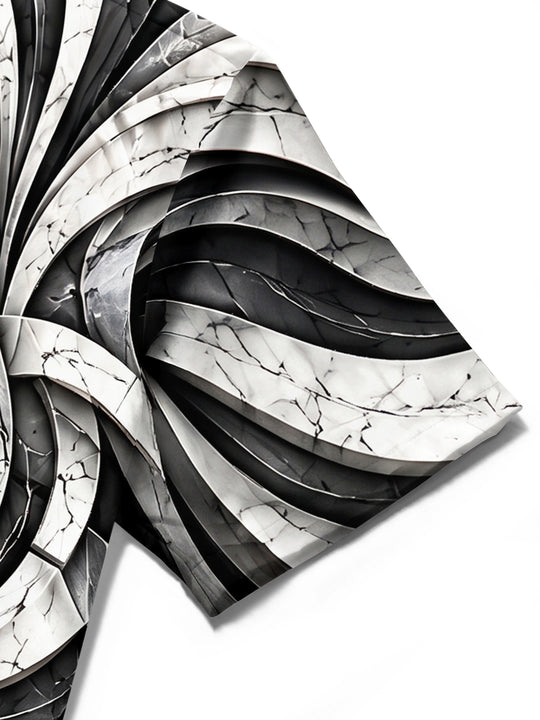 Adaychic Men's 3D Abstract 3D Swirling Marble Pattern Short Sleeve Shirt with Chest Pocket