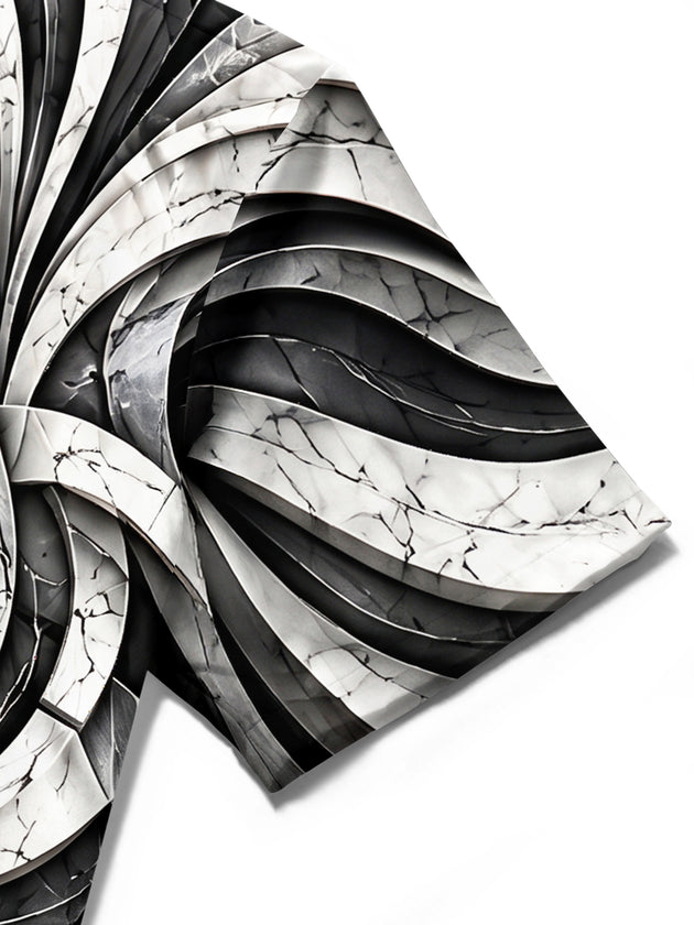 Adaychic Men's 3D Abstract 3D Swirling Marble Pattern Short Sleeve Shirt with Chest Pocket