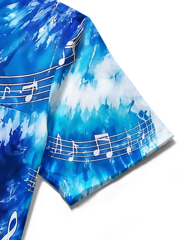 Adaychic Men's Graphic Musical Notes Print Short Sleeve Shirt with Chest Pocket