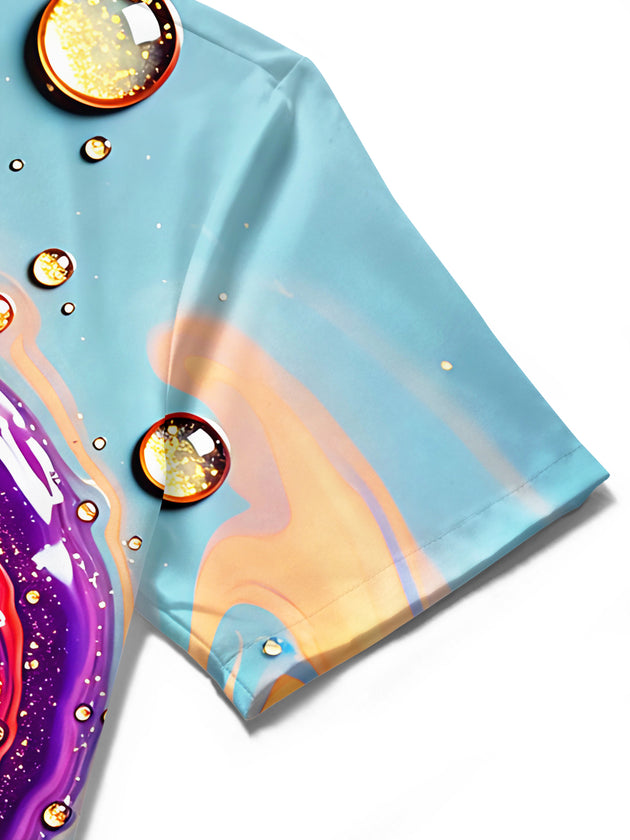 Adaychic Fluid Swirl Gemstone Men's Short Sleeve Shirt with Chest Pocket