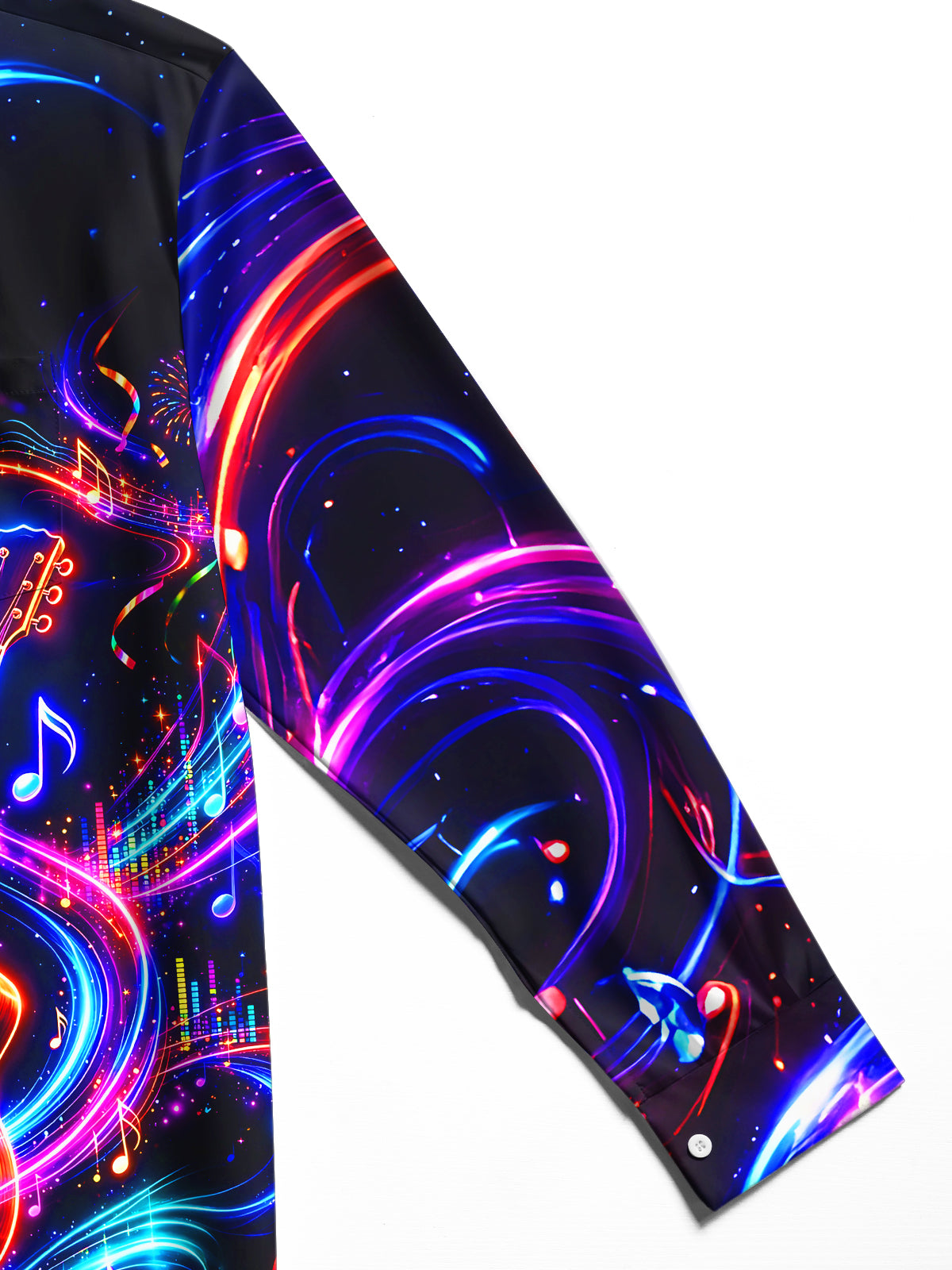 Adaychic Men's Graphic Neon Guitar And Music Notes Print Long Sleeve Shirt with Chest Pocket