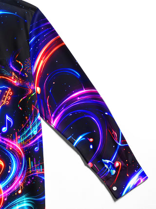 Adaychic Men's Graphic Neon Guitar And Music Notes Print Long Sleeve Shirt with Chest Pocket
