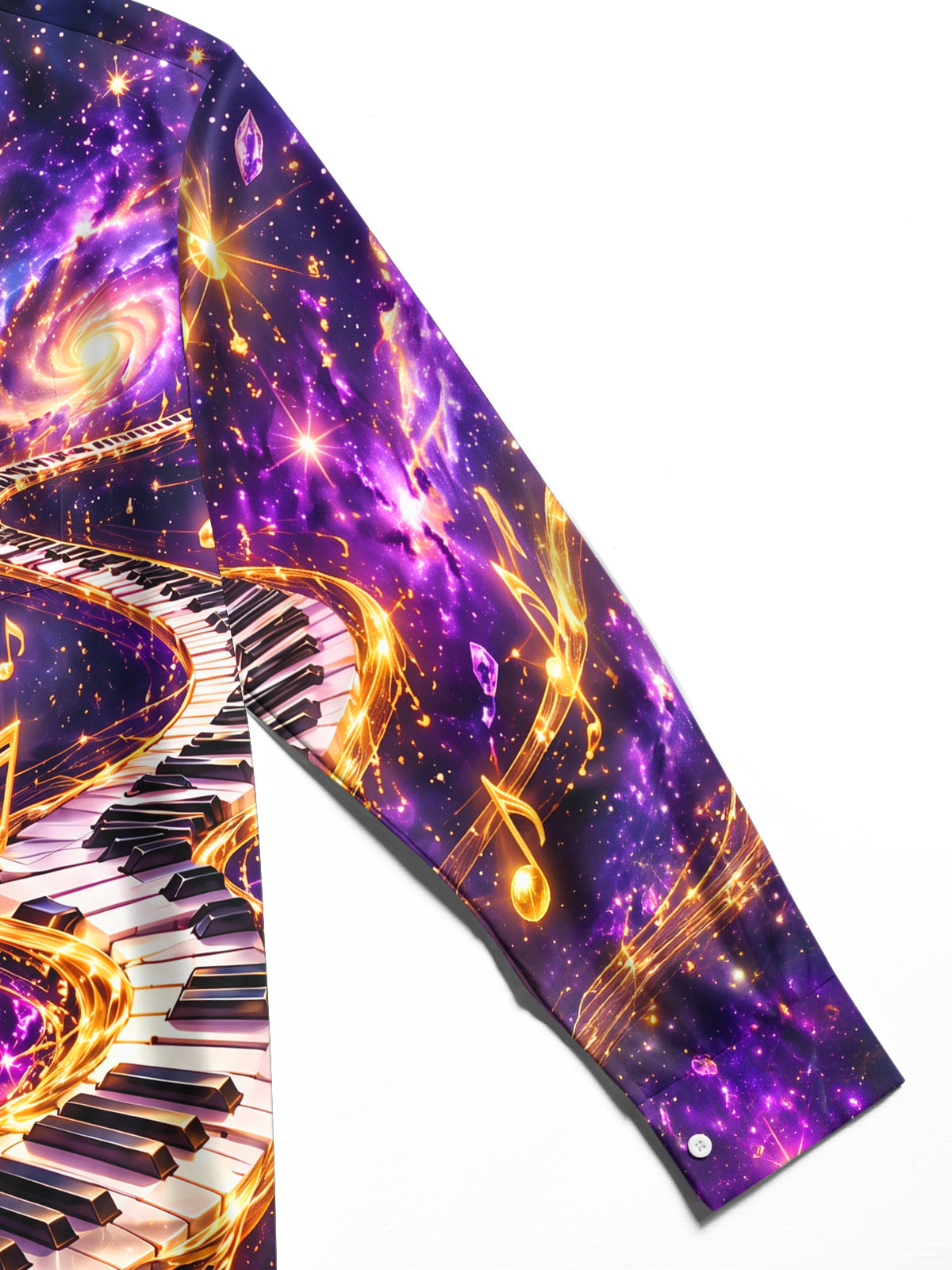 Adaychic Men's Graphic Piano Keyboard And Musical Notes Print Long Sleeve Shirt with Chest Pocket