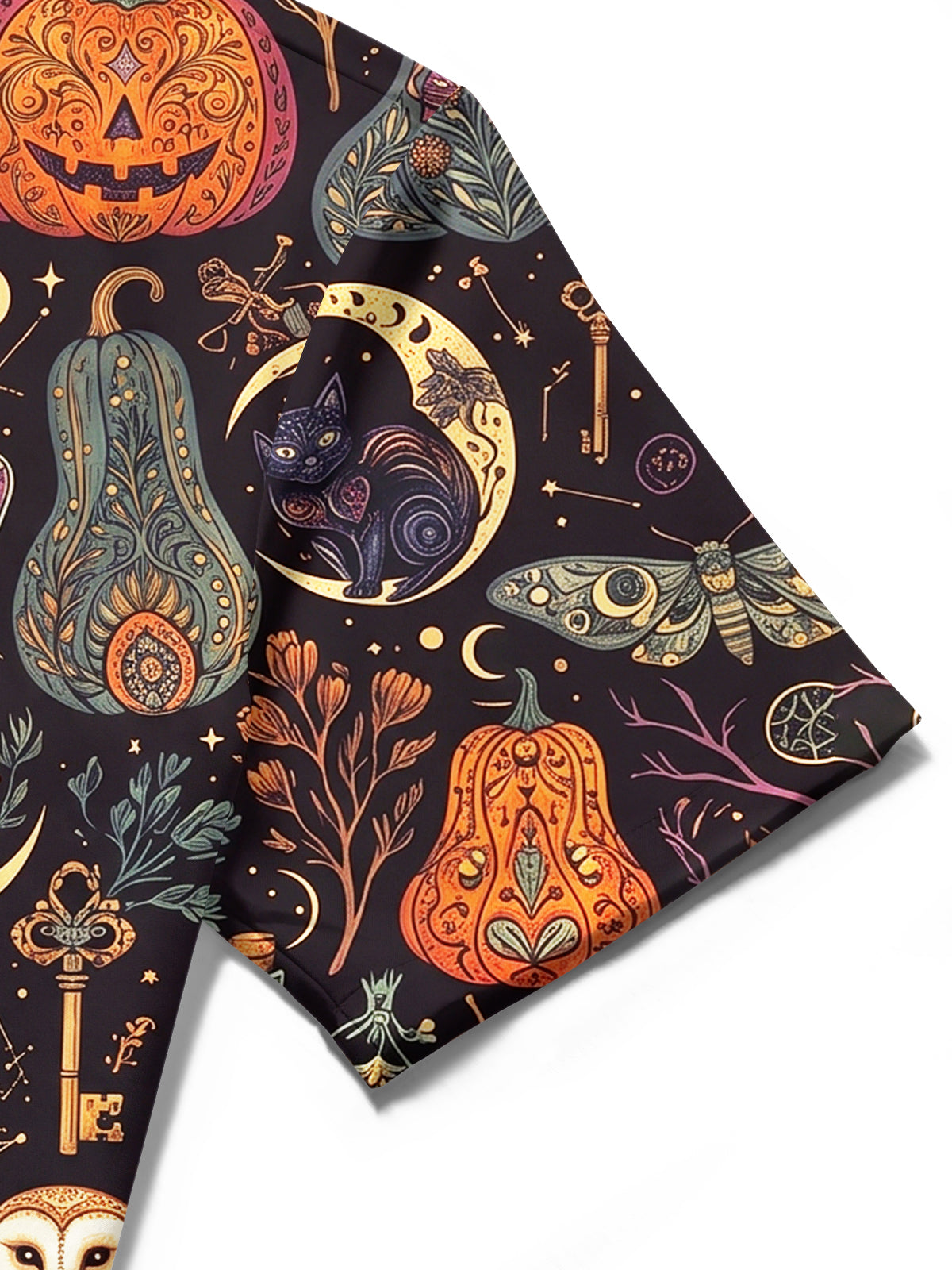 Adaychic Men's Halloween Owls Pumpkins And Cats Print Short Sleeve Shirt with Chest Pocket
