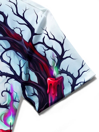 Adaychic Men's Gothic Dead Trees And Red Candles Print Short Sleeve Shirt with Chest Pocket