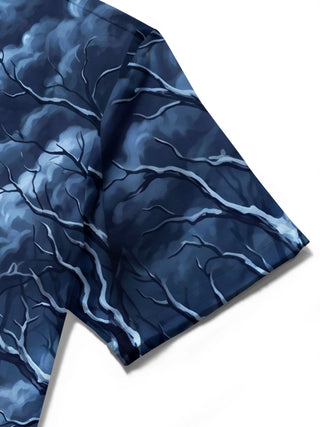 Adaychic Men's Mystical Deer And Night Forest Animals Print Short Sleeve Shirt with Chest Pocket