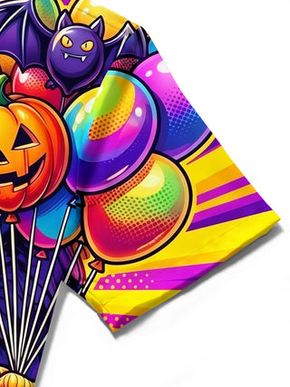 Adaychic Men's Short Sleeve Shirt - Eagle Holding Halloween Balloons And A Potion Drink Print with Chest Pocket