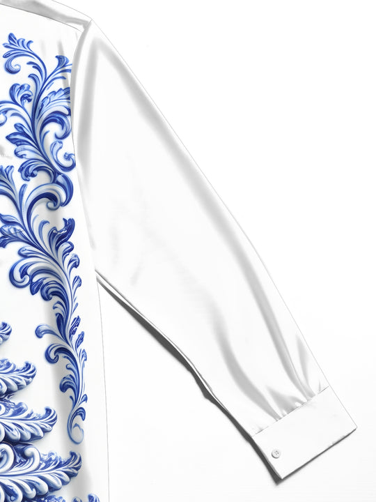 Adaychic Men's Long Sleeve Shirt - Christmas Tree With Baroque Floral Patterns Print with Chest Pocket