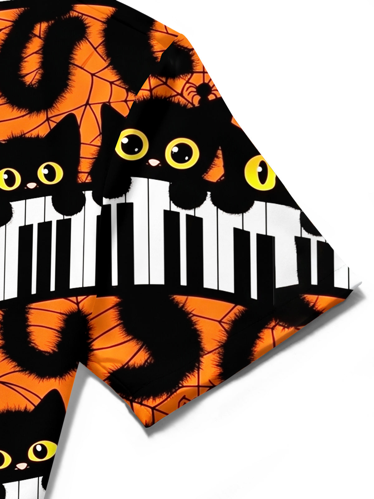 Adaychic Men's Hawaiian Halloween Cats Print Short Sleeve Shirt with Chest Pocket