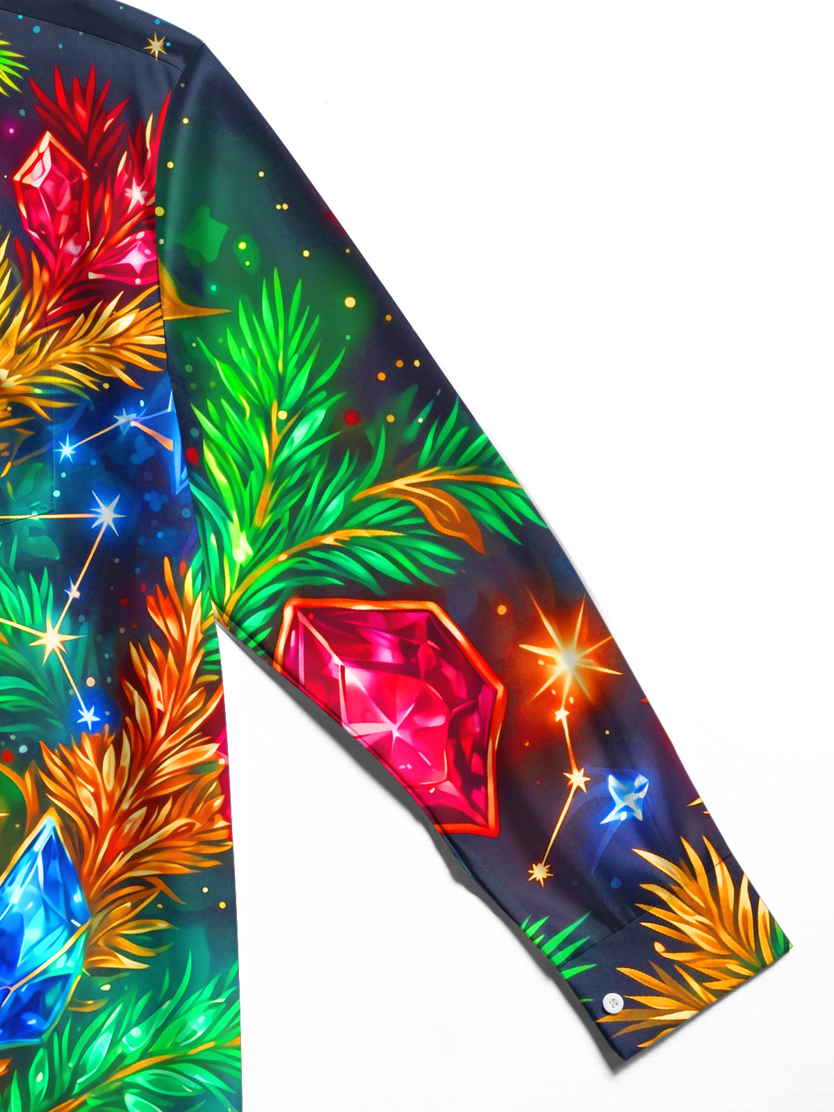 Adaychic Men's Christmas Gemstones And Pine Branches Print Long Sleeve Shirt with Chest Pocket