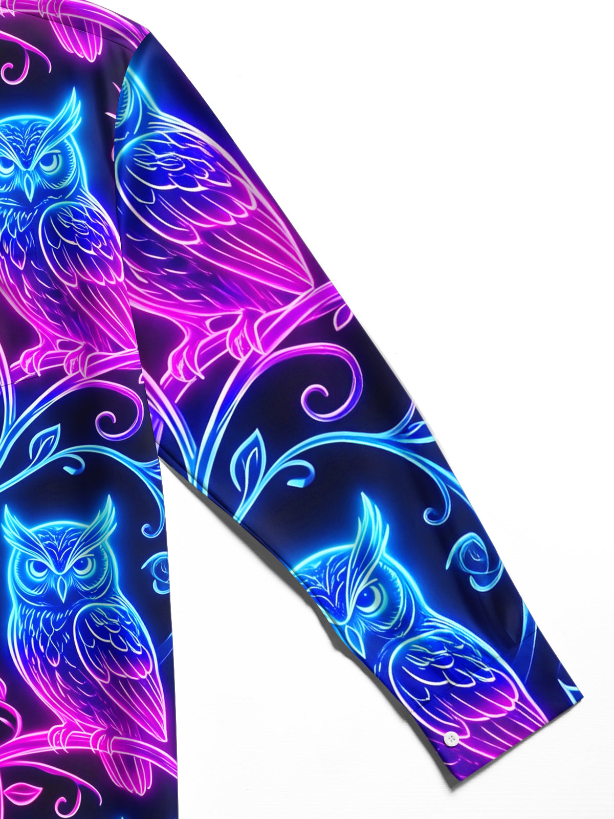 Adaychic Men's Graphic Neon Glow Owls On Branches Print Long Sleeve Shirt with Chest Pocket